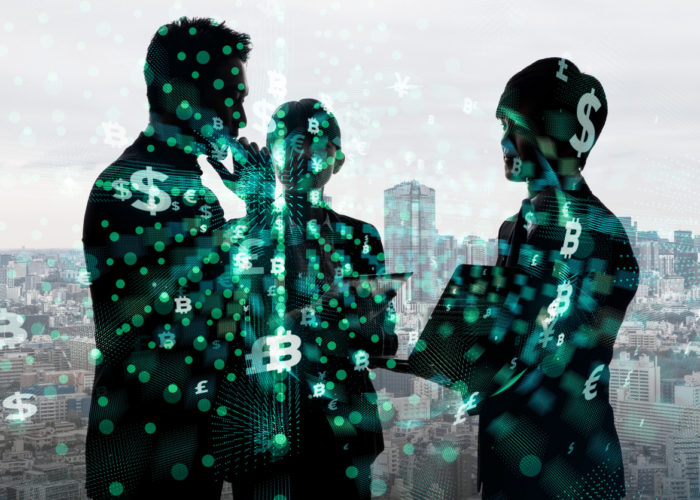 Silhouette of group of businesspeople and financial technology concept. Silhouette of group of businesspeople and financial technology concept.