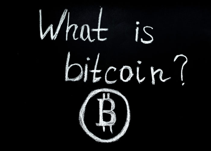 question ' what is bitcoin?' on chalkboard